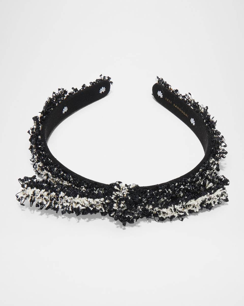 Bardot Tweed Beaded Ribbon Slim Headband